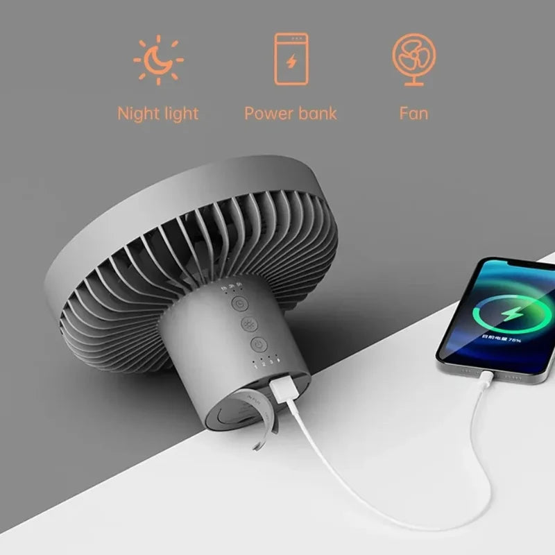 2024 New Portable Tripod Camping Fan 10000mAh USB Rechargeable Multifunctional Mini Outdoor Tent Wireless Ceiling Electric Fan
