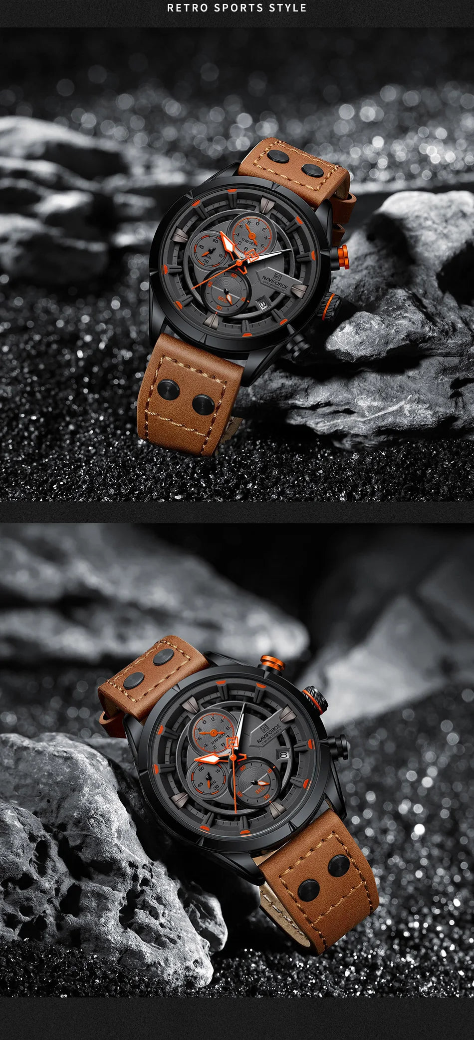 NAVIFORCE Men Casual Watch Fashion Luxury Waterproof Genuine Leather Strap Male Chronograph Quartz WristWatch Relogio Masculino