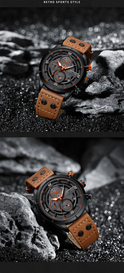 NAVIFORCE Men Casual Watch Fashion Luxury Waterproof Genuine Leather Strap Male Chronograph Quartz WristWatch Relogio Masculino