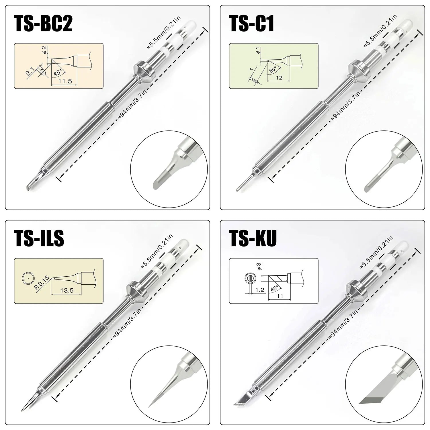 Puntas de repuesto para soldador Pine64 TS100 TS101. Varios modelos de punta para soldador eléctrico Pinecil V2, serie TS, BC2 ILS.