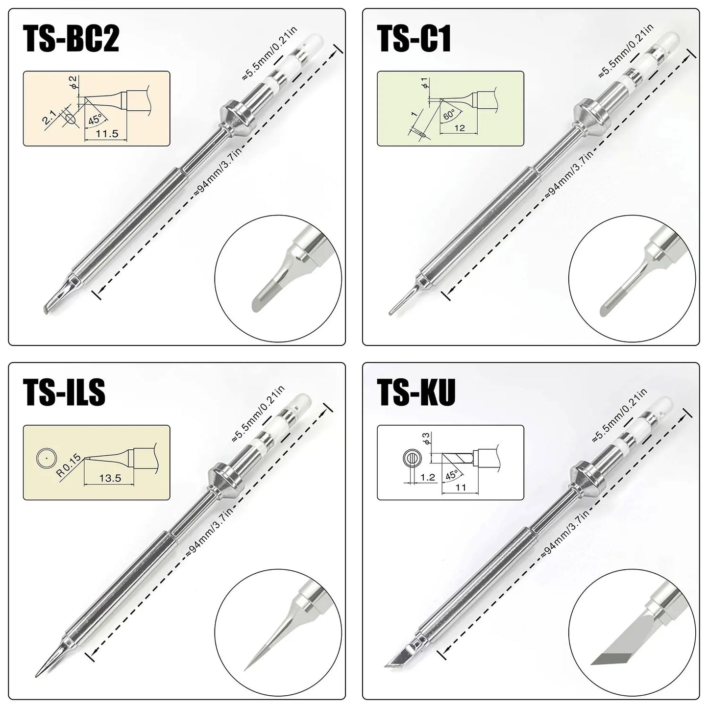 Pine64 TS100 TS101 Soldering Iron Tips Replacement Various Models of Pinecil V2 Electric Soldering Iron Tip TS Series BC2 ILS