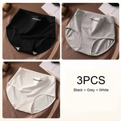 3PCS Woman High Waist Briefs Breathable Underwear Women Large Size Lingerie Pure Cotton Sexy Underware Triangular Panties Female