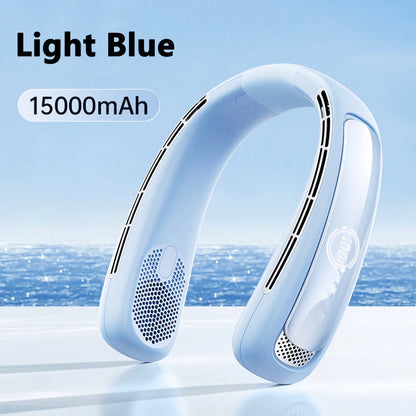 15000mah Portable Neck Fan Smart Digital Display USB Rechargeable Outdoors Bladeless Silent Cooling Neck Fan