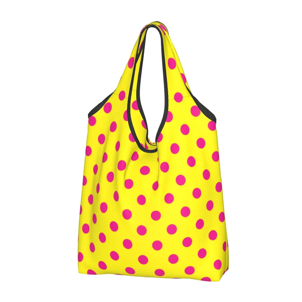 Custom Recycling Classic Black And White Polka Dot Shopping Bag Women Tote Bag Portable Grocery Shopper Bags