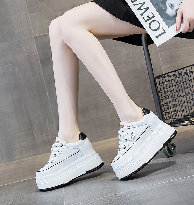 Fujin 9cm Cow Suede Genuine Leather Women Vulcanized Shoes Platform Wedge Skate Boarding High Brand Heels Casual Summer Shoes