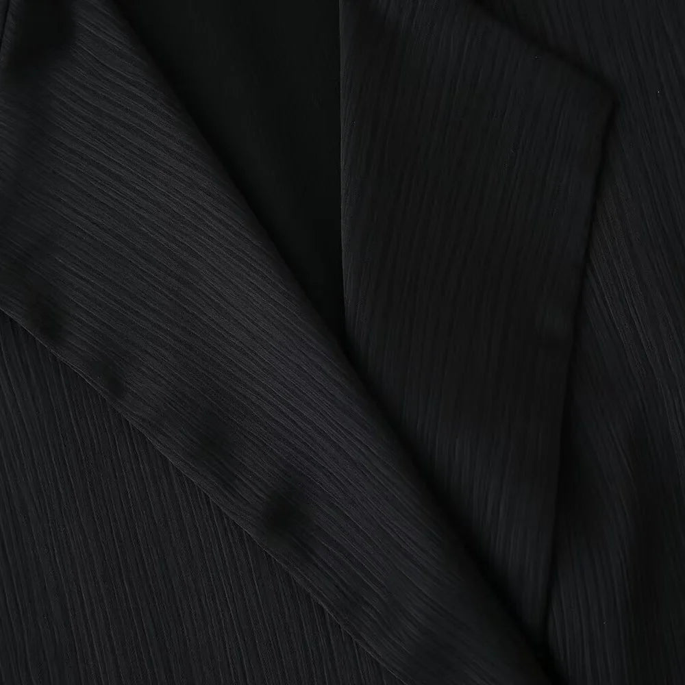 Conjunto de chaqueta y pantalón de traje cruzado con efecto arrugado para mujer, primavera y verano 2024, estilo europeo y americano