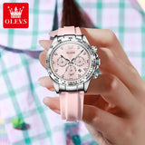 Relógio feminino de Olevs de luxo pulseira de silicone cronógrafo multifuncional calendário a prova de agua 5618
