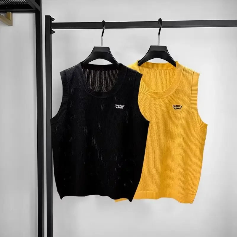 Camisola sin mangas para adolescentes, chaleco ahuecado Simple y versátil, moda de manga corta, tendencia de estilo de Hong Kong, nuevo producto