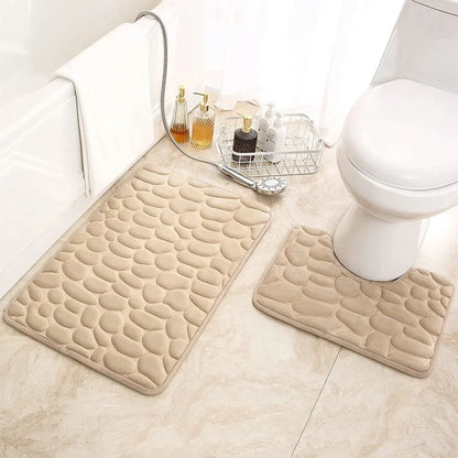 2PC Embossed Stone Pattern Toilet Mat Door Mats Absorb Water Mats Non-slip Carpet Mat, Can Wash Strip Carpet Home Decoration