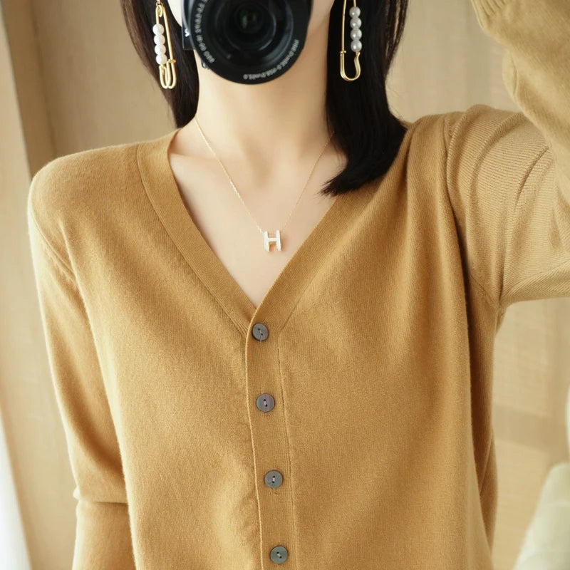 Cárdigan de punto de cachemira Andy de otoño, nuevo, con cuello en V, color liso, moderno, de alta calidad, cómodo, holgado e informal - GH021