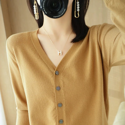 Cárdigan de punto de cachemira Andy de otoño, nuevo, con cuello en V, color liso, moderno, de alta calidad, cómodo, holgado e informal - GH021