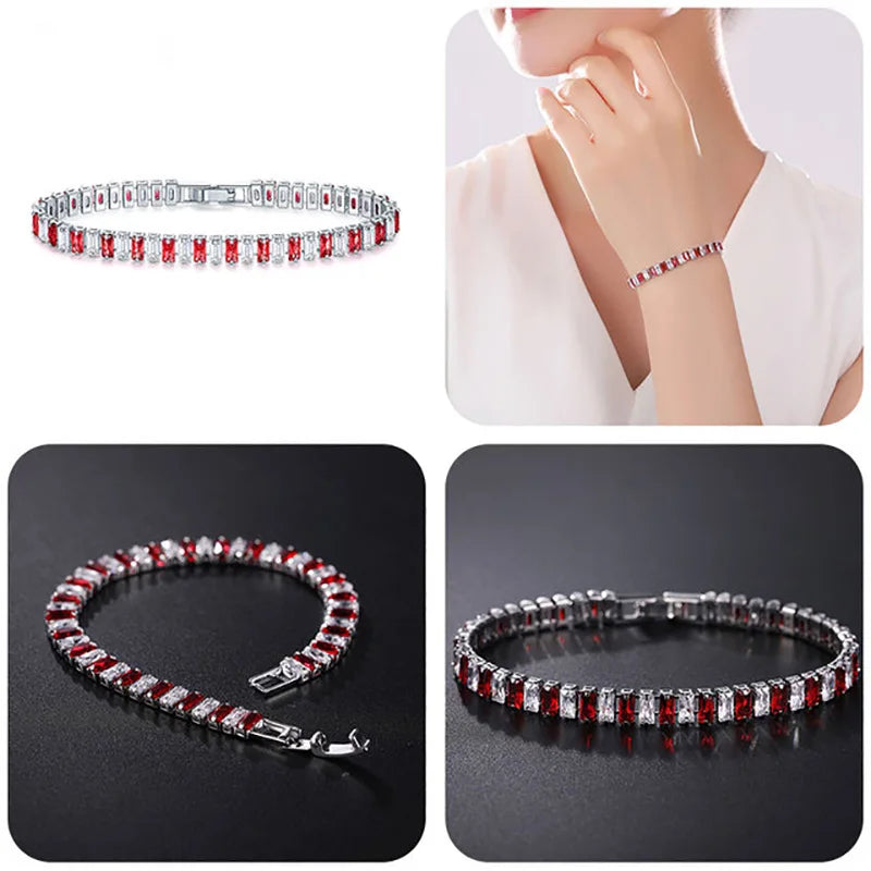 Pulseras de tenis de cristal arcoíris para mujer, color plata Kpop, regalos para amigas, cadena de brazalete de circonitas coloridas, joyería para la mano H167-M