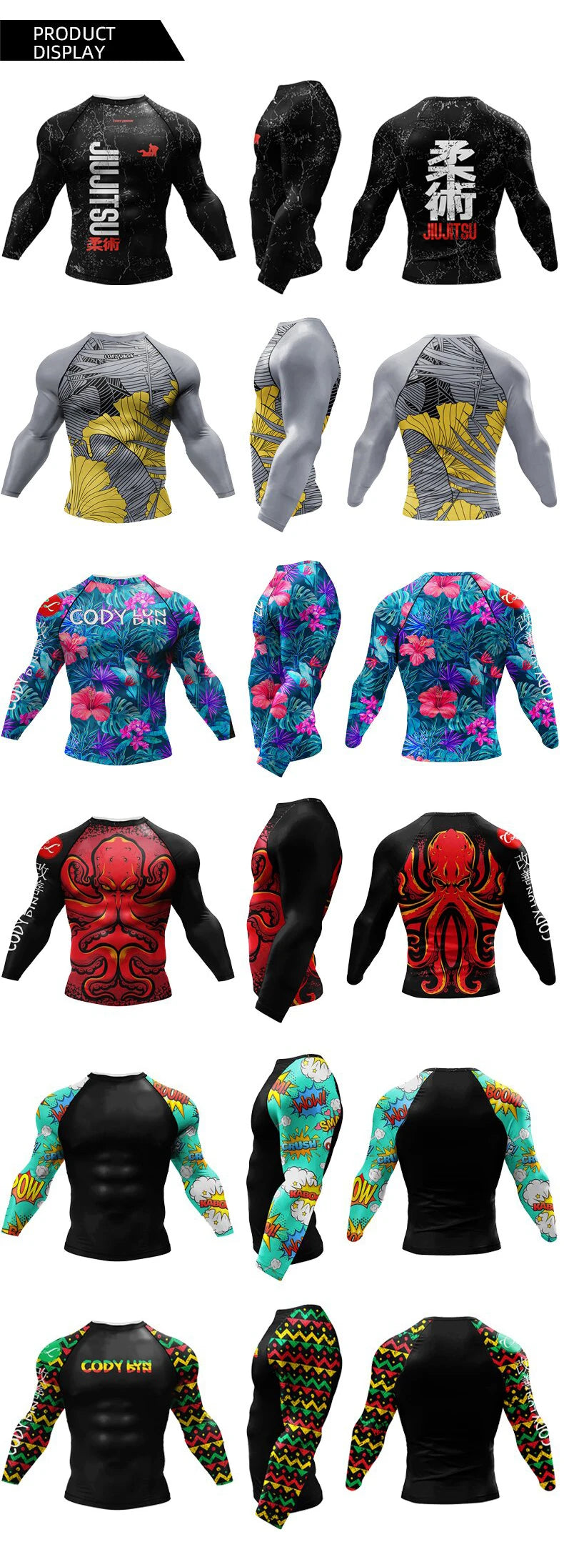 Custom Hot Sale Cody Lundin Wrestling BJJ Jiu Jitsu Rash Guard For Men 3D Sublimation Tattoo Tight Long Sleeve kickBoxing Jersey