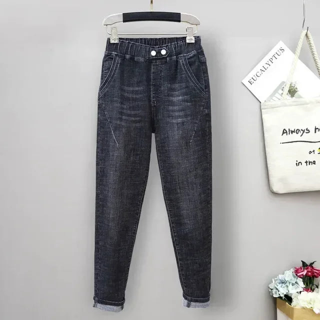XL-6XL Plus Size jeans for Women Mom Jeans Woman Elastic High Waist Blue BaggyJeans Denim Ripped Jeans Female Harem Pants