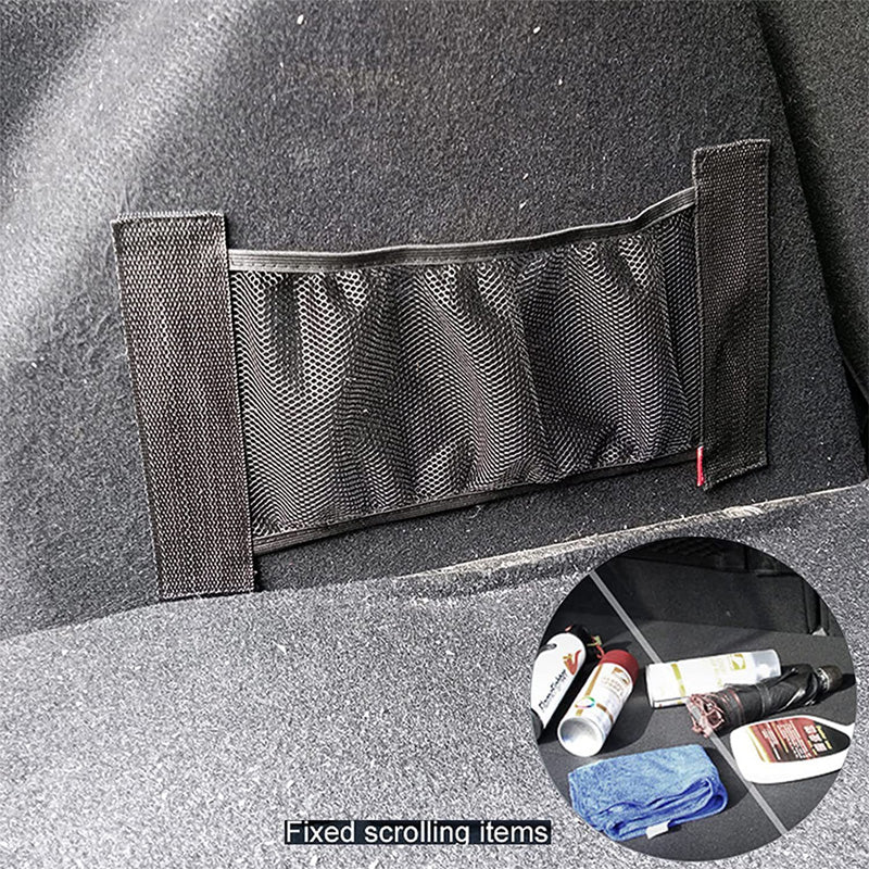 Car Back Rear Trunk Storage Mesh Fixed Straps Car Interior Organizer Extinguisher Storage Net Seat Back Fixing Bag