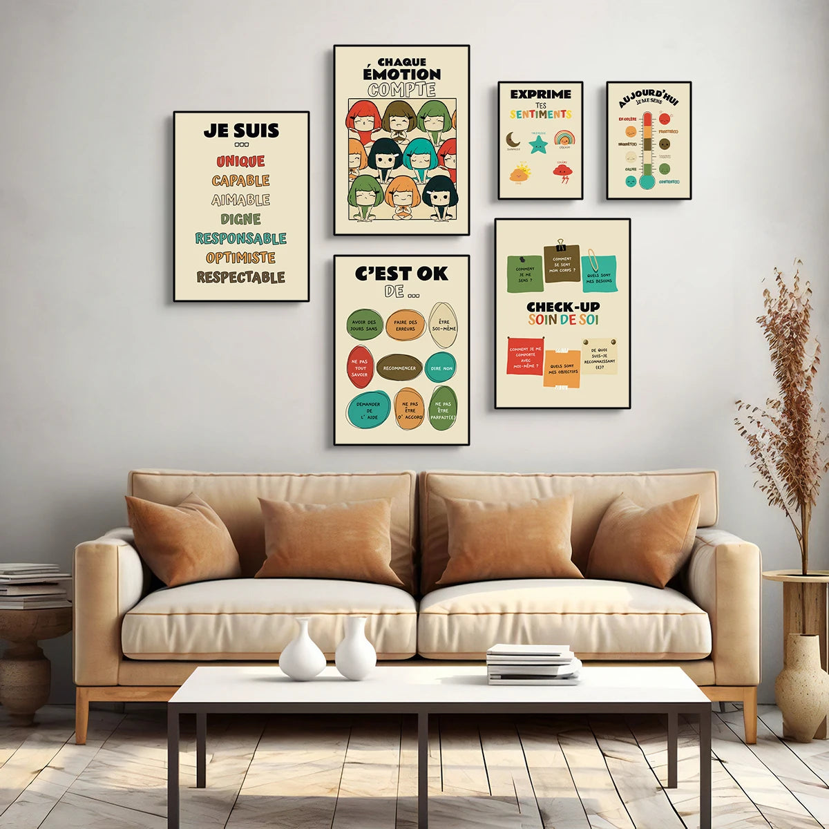 Social Psychology Affirms Children's "I Am" French Canvas Print Rainbow Mental Health Wall Art Poster for Classroom School Decor