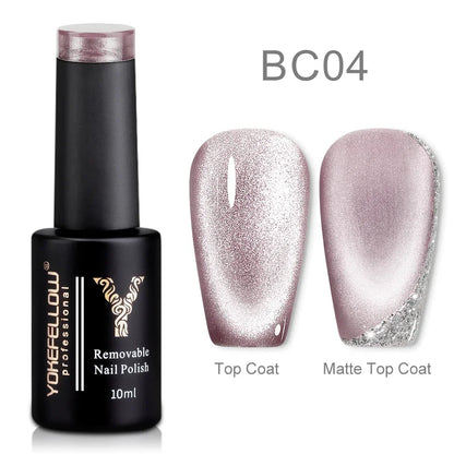 Esmalte de uñas en gel YOKEFELLOW Cat Eye de 10 ml, esmalte de uñas magnético plateado, esmalte de uñas en gel profesional para manicura DIY.