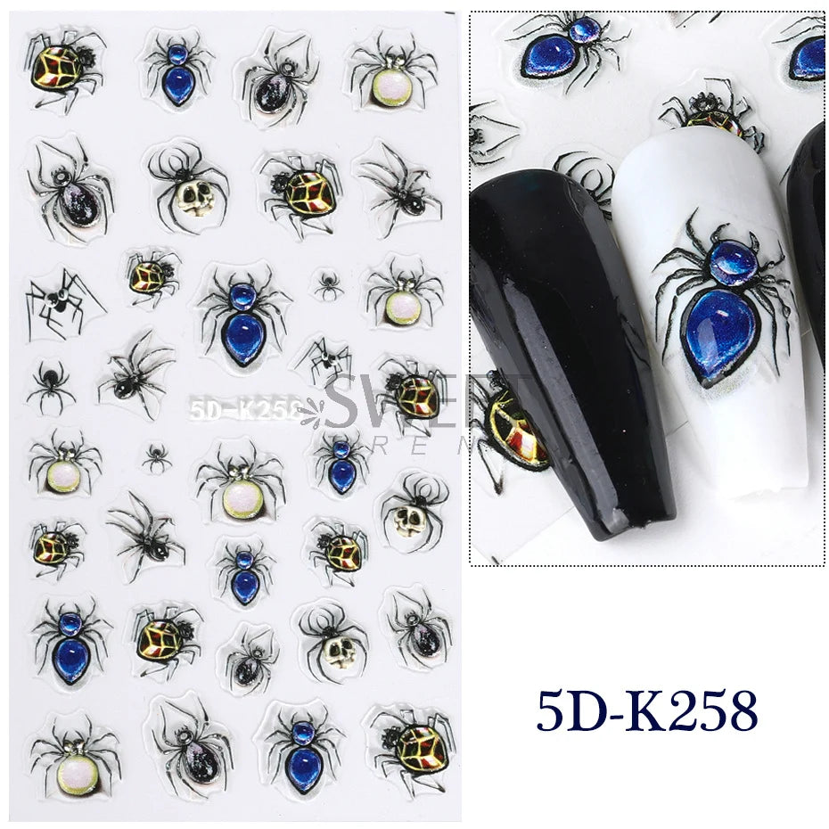 5D Red Christmas Nail Stickers Glitter Embossed Snowflake Gloves Feather Bulb Bells Winter Xmas DIY Engraved Manicure Decoration