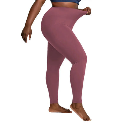 Pantalones deportivos de cintura alta de talla grande con bolsillos laterales dobles, cómodos para yoga y entrenamiento. 