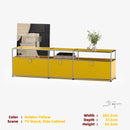 Modern Modular Low TV Cabinet｜3-Tier Sideboard with Drop Doors｜Steel Frame Storage Bench Unit | Minimalist Low Media Console