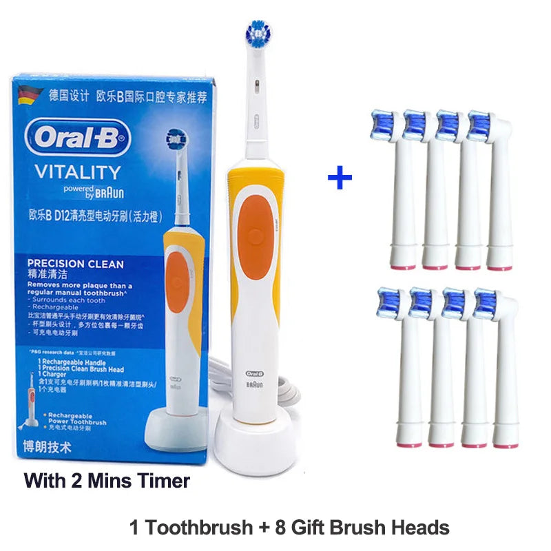 Cepillo de dientes eléctrico Oral B 2D, giratorio, con vibración, recargable, cerdas de acción cruzada, cuidado bucal, 4 cabezales de regalo gratis
