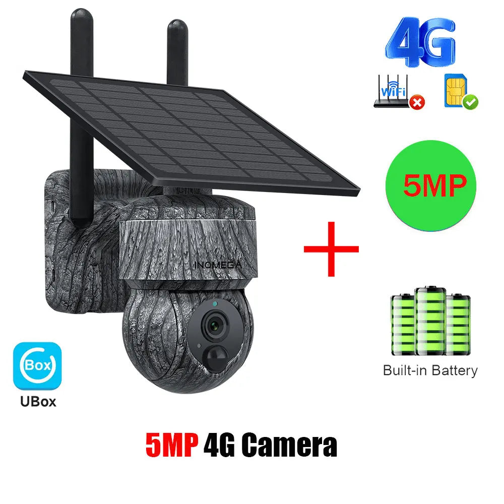 INQMEGA 5MP 4MP WIFI Wireless PTZ Solar Camera 4G SIM With Solar Panel Two Way Audio Security Protection CCTV Camera Battery Cam