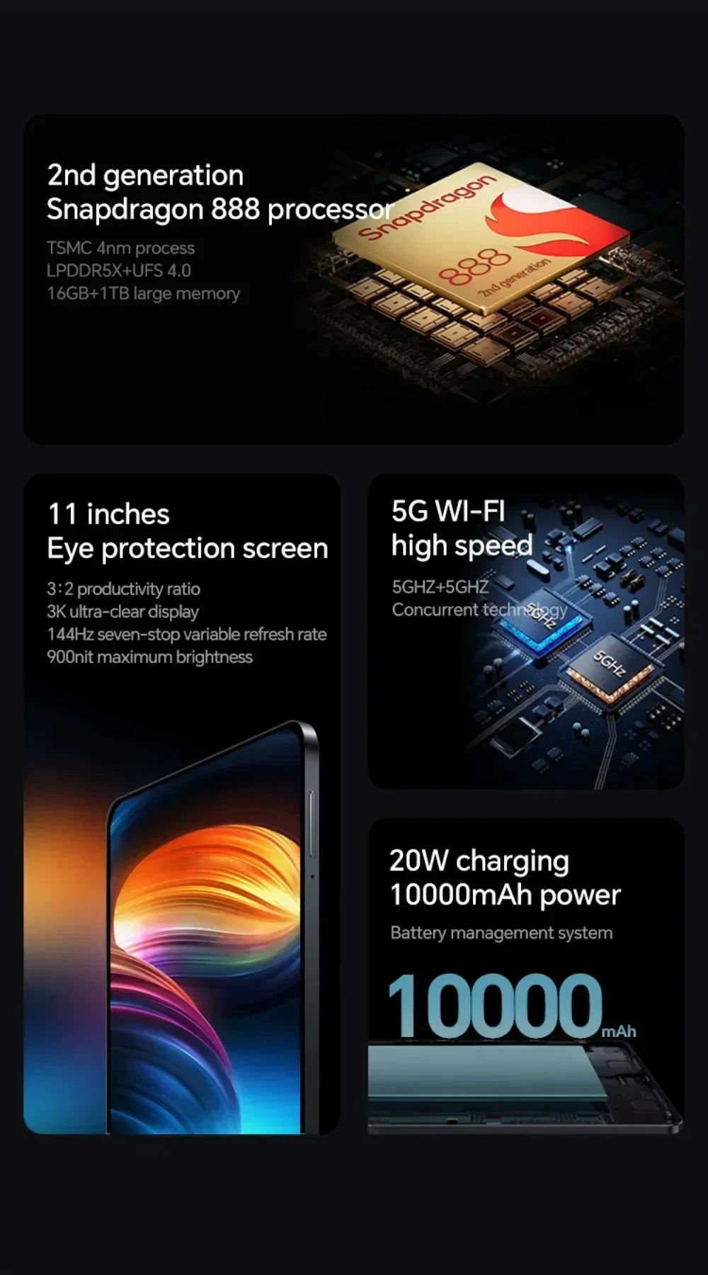 Tableta Pad 6S Pro original, versión global, HD 4K, Android 14.0, Snapdragon 888, 11 pulgadas, 16 GB + 1 TB, 10000 mAh, 5G, doble SIM, WIFI, Mi Tab