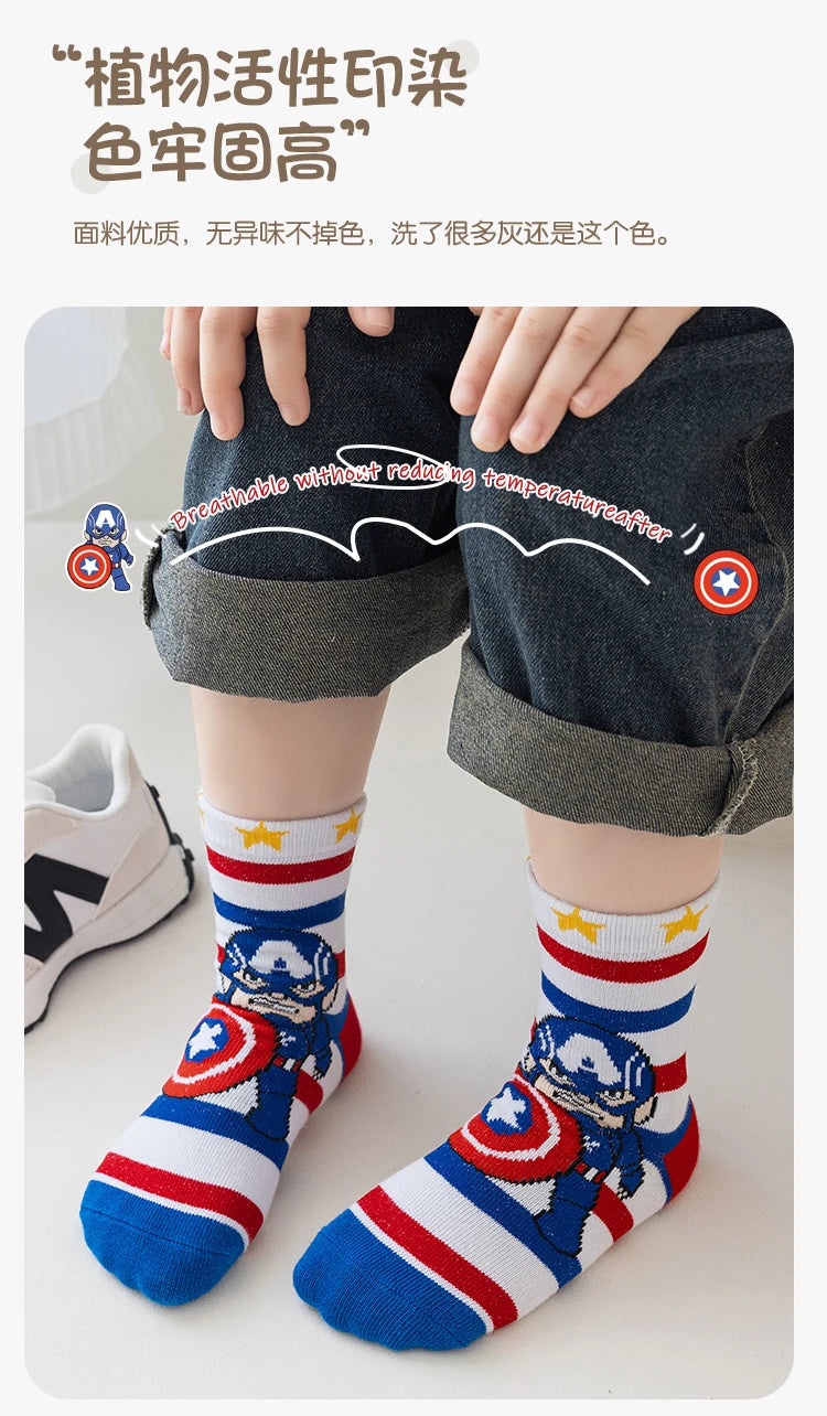 5 Pairs Children Socks Cartoon Spiderman Boy's Socks Spring Autumn Middle Tube sock Cotton Cute Kids Socks Size 1-12 Year