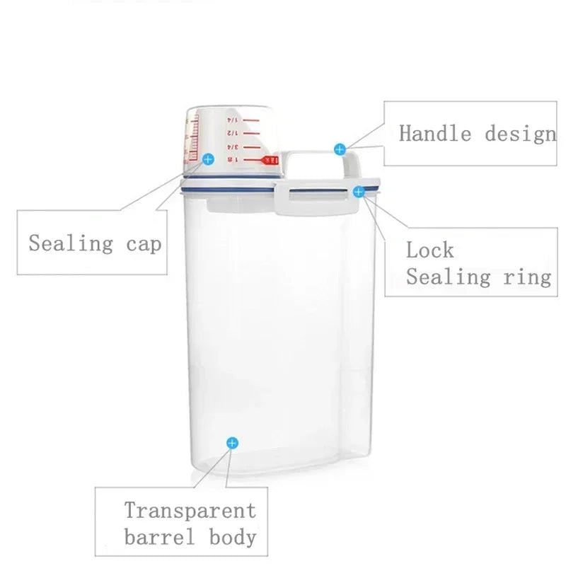 1Pc Sealed Cereal Insect-Proof Rice Bucket with Measuring Cup Transparent Rotary Food Moistureproof Tank Kitchen Storage Box 2KG