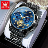 OLEVS 2856 New Men's Watches Luxury Classic Flywheel Design Waterproof Chronograph Moon Phase 24 Hour Quartz Wrist Watch for Men