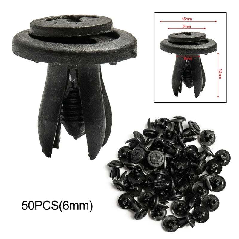 50pcs Car Body 6mm Hole Dia Plastic Rivets Fastener Fender Bumper Push Pin Clip Universal Car Fasteners Clip Auto Accessories