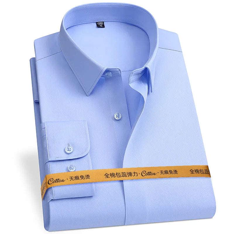 New Fabric 80% Cotton 15% Elastic Silk 5% Spandex No-Iron Anti-Wrinkle Men's Long Sleeve & Short Sleeve Formal Shirts