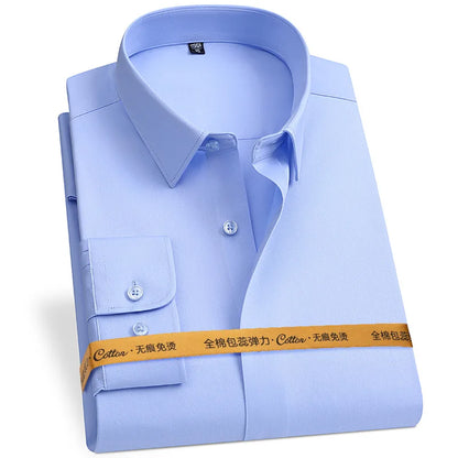New Fabric 80% Cotton 15% Elastic Silk 5% Spandex No-Iron Anti-Wrinkle Men's Shirts Long Sleeve & Short sleeve Shirts Men Formal