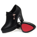 Comfortable Fashion Deep Mouth Soft Leather Women's Platform Shoes 2024 Fall Med Block Heels Single Shoes for Office Mom