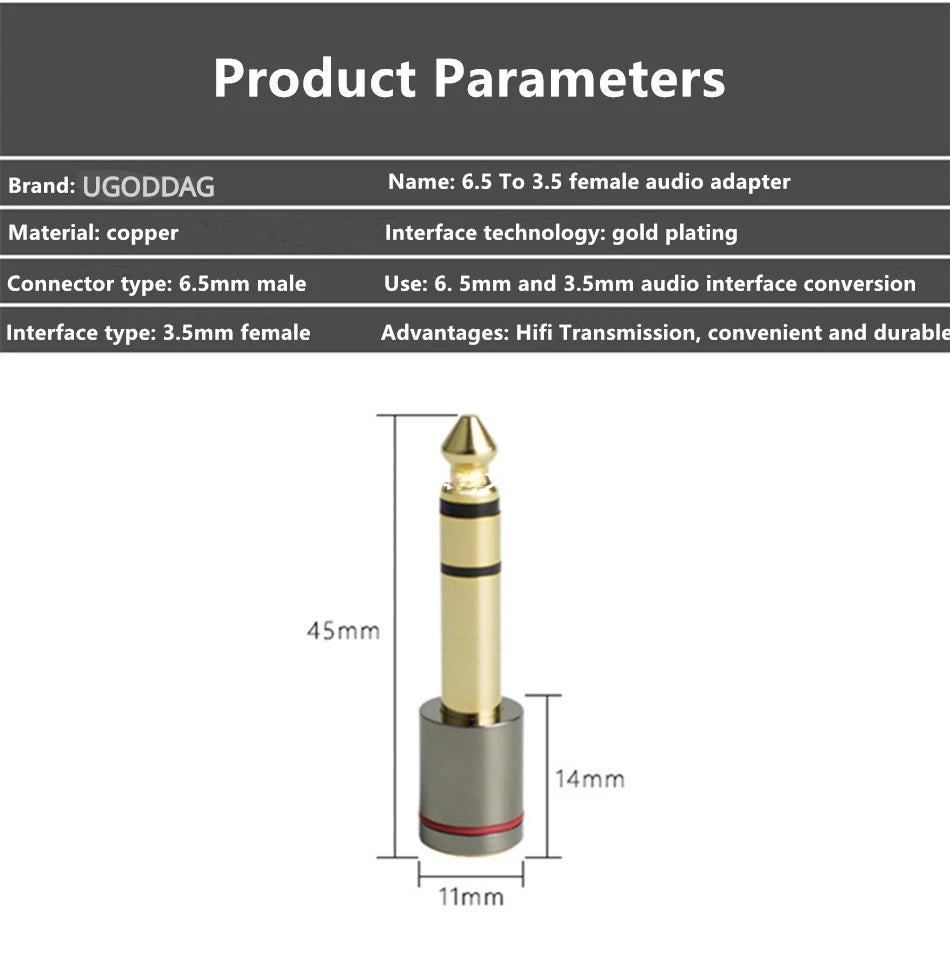 6.5 Connector Plug 6.35mm Male To 3.5mm Female Audio Adapter Gold Plated Hifi Headphones Jack Stereo Microphone Earphone DIY 3.5