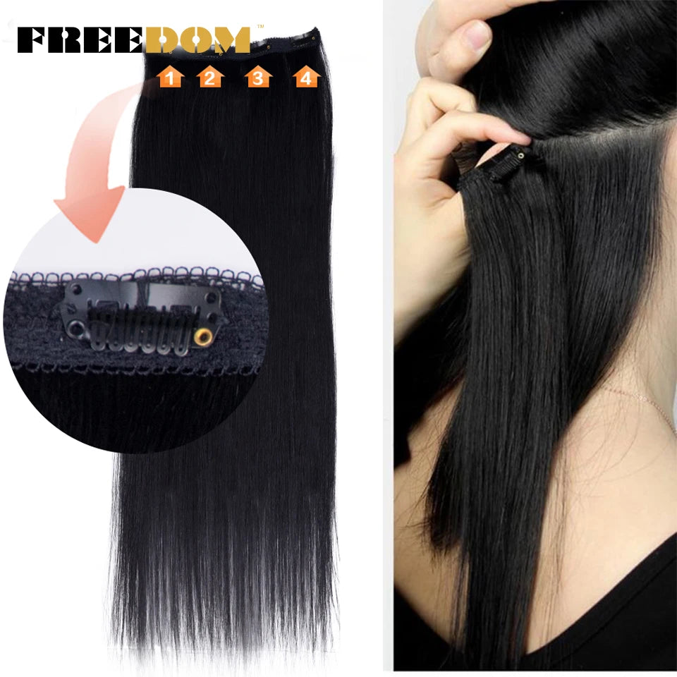 Kit 4 peças extensões de cabelo liso 60cm clip in aplique sintético ombre castanho e louro