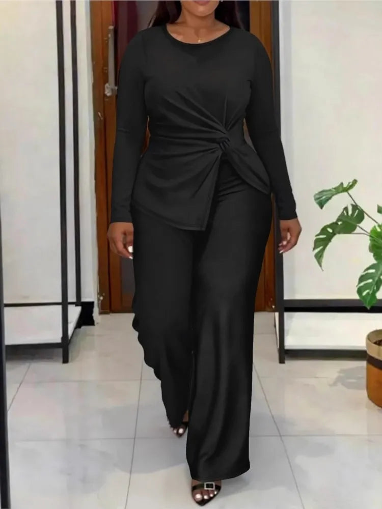 2 Piece Women Sets 2026 New Arrival Plus Size Spring Autumn Matching Sets Black Two Pieces Sets Top Pants Suits Outfits Clothing