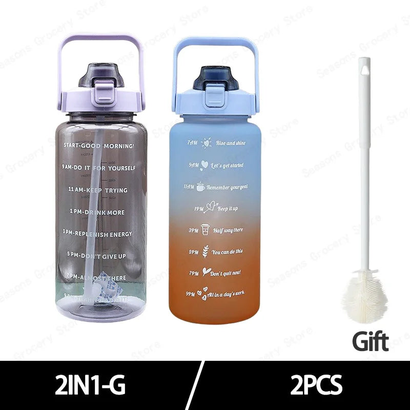 2025 Spring/Summer 2L Large Capacity Outdoor Plastic Bouncing Straw Sports Water Bottle Leak-proof Portable Refill Cups