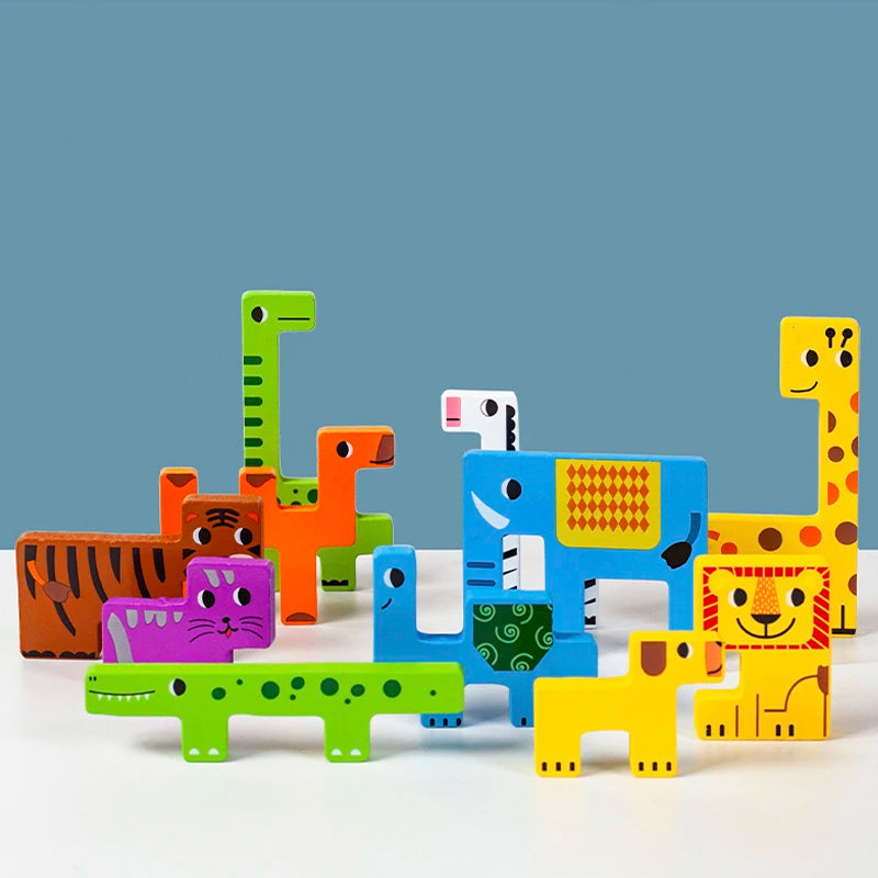Montessori Animal Characters Transportation Wooden Puzzle Russian Blocks Cute Animals Puzzle Toys Occupation