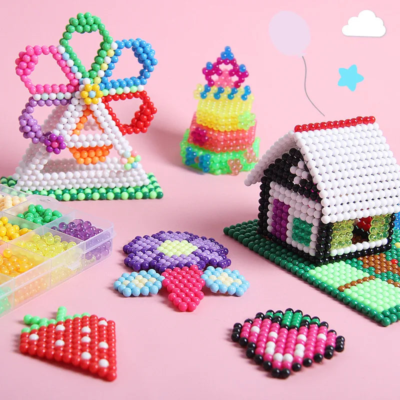DIY Water Spray Magic Sticky Beads Toy Set Children's Handmade Puzzle Craft Kit Sensory Crystal Beads Kids Art Educational Gifts