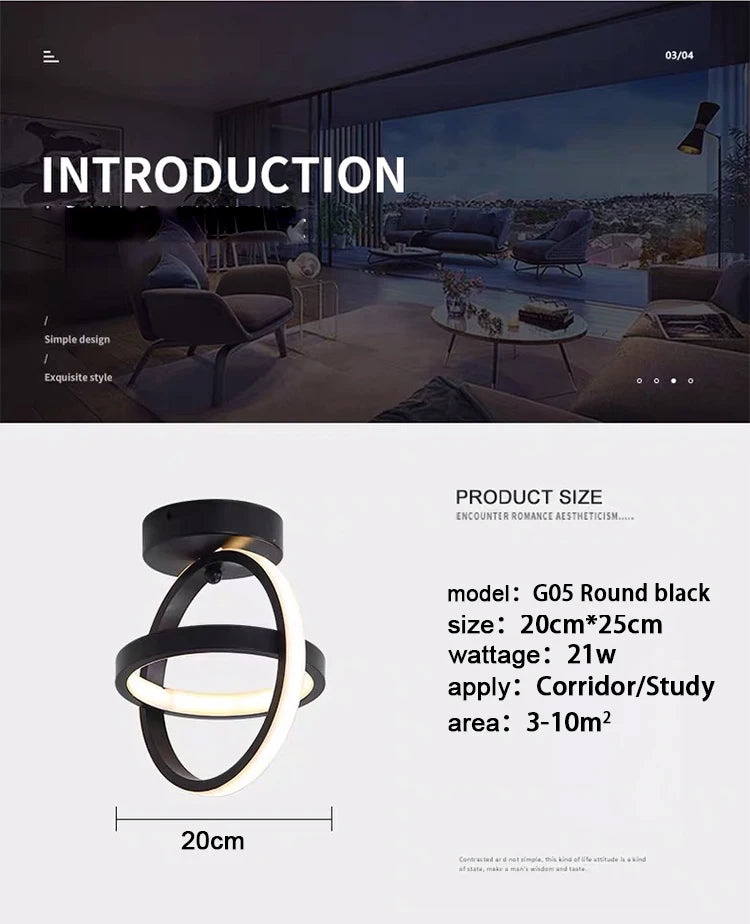 Modern LED Ceiling Light 2 Rings Creative Design Ceiling Lamp Indoor Lighting Fixtures Hallway Balcony Aisle Office Light