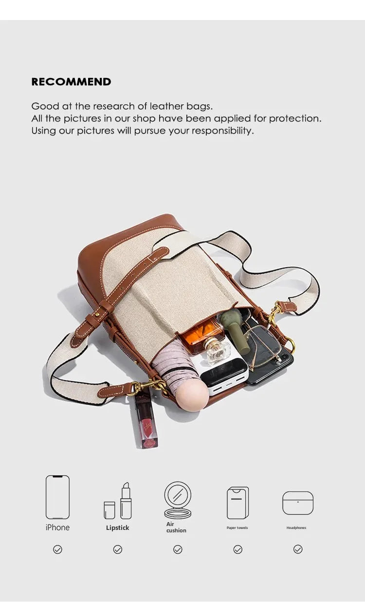 2024 New Large Capacity Women's Crossbody Bag With Wide Shoulder Strap Single Handbag Canva Bucket Bag Motorcycle Equipment Acce