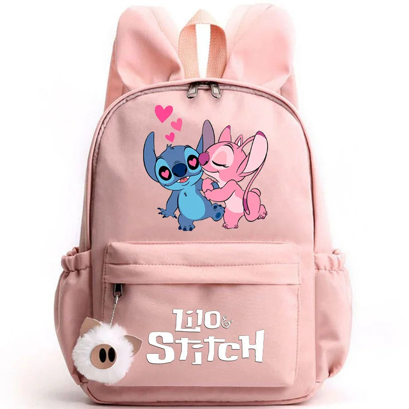 Mochila Disney Lilo Stitch para niñas, niños y adolescentes, informal, escolar, de viaje, con orejas de conejo