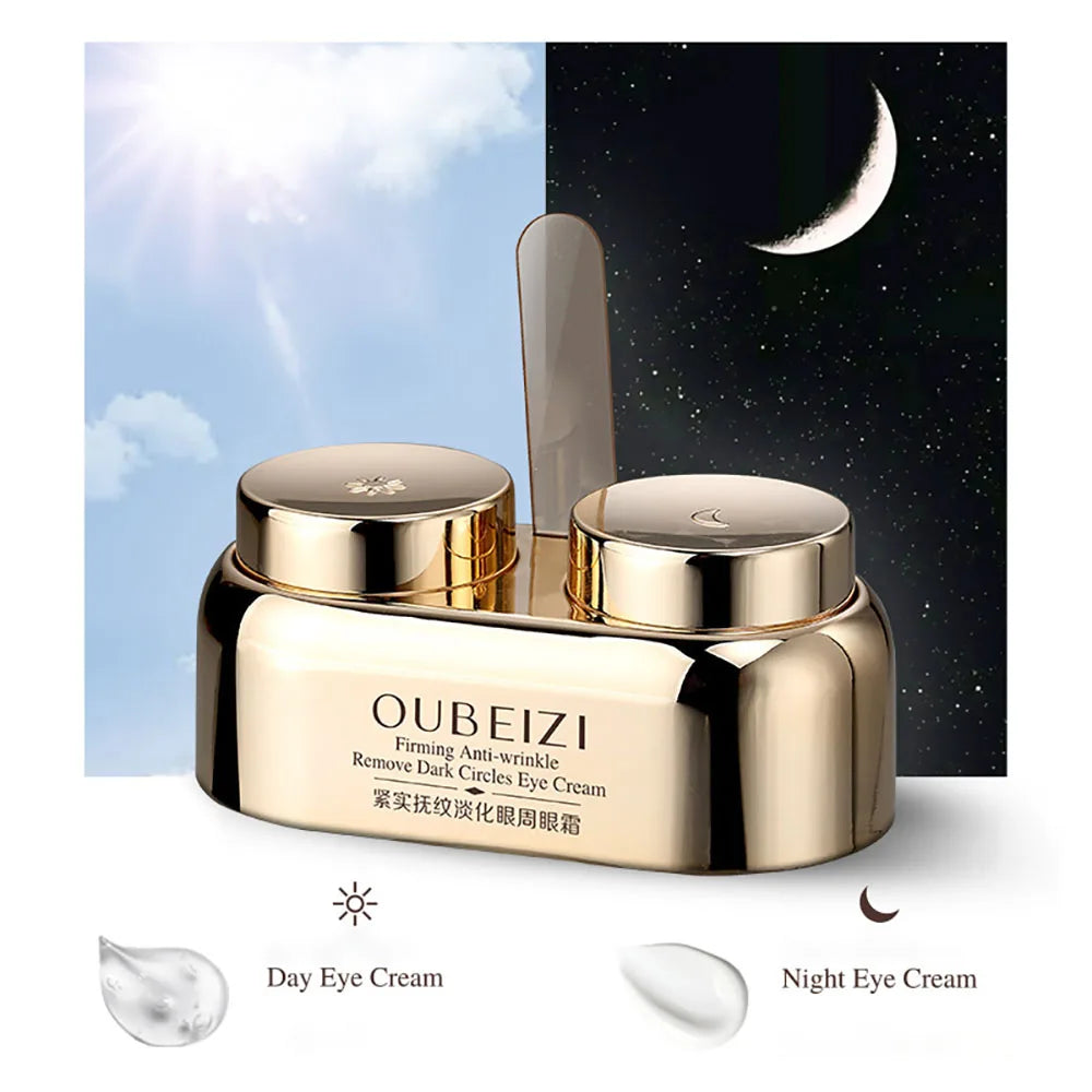 Crema de día para ojos de 40 g, crema de noche para ojos, doble cuidado de la piel, reduce las ojeras, reafirma el contorno de ojos, antiarrugas, hinchazón y cuidado de los ojos.