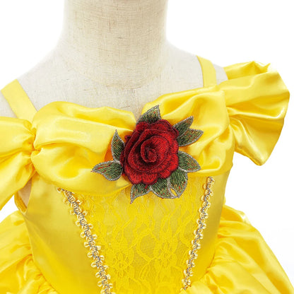 Kids Belle Cosplay Party Princess Dress Beauty Beast Princess Clothes  Halloween Event Festival Party Flowers Print Costume