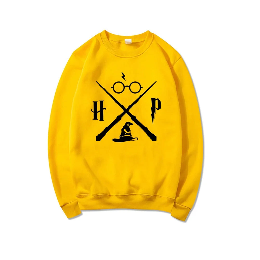 Sudadera con sombrero de mago, sudadera con varita de mago, jerséis HP, sudaderas con capucha gráficas unisex de manga larga, sudaderas de escuela de magia, ropa de calle, top