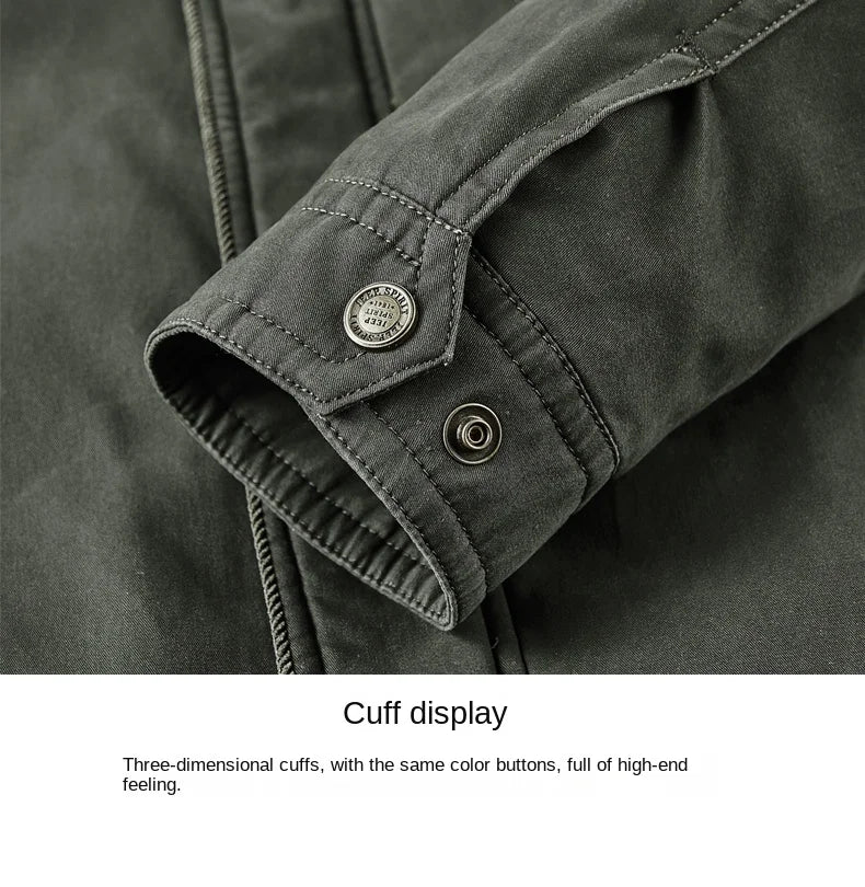 Vintage Thick Wool Parka Men's New 2024 Winter Washed Cotton Fleece-lined Warm Work Jacket Outdoor Camping Hunting Velvet Coats