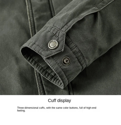 Vintage Thick Wool Parka Men's New 2024 Winter Washed Cotton Fleece-lined Warm Work Jacket Outdoor Camping Hunting Velvet Coats