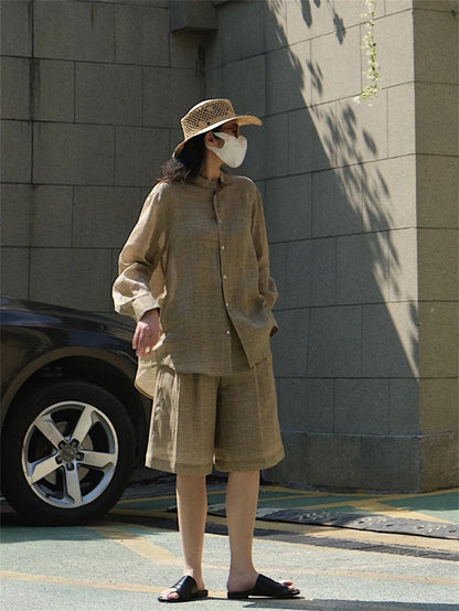 HanOrange 2024 Summer Lazy Linen Casual Knee Length Pants Women Loose Thin Anti-transparent A-line Profile Five Cents Trousers