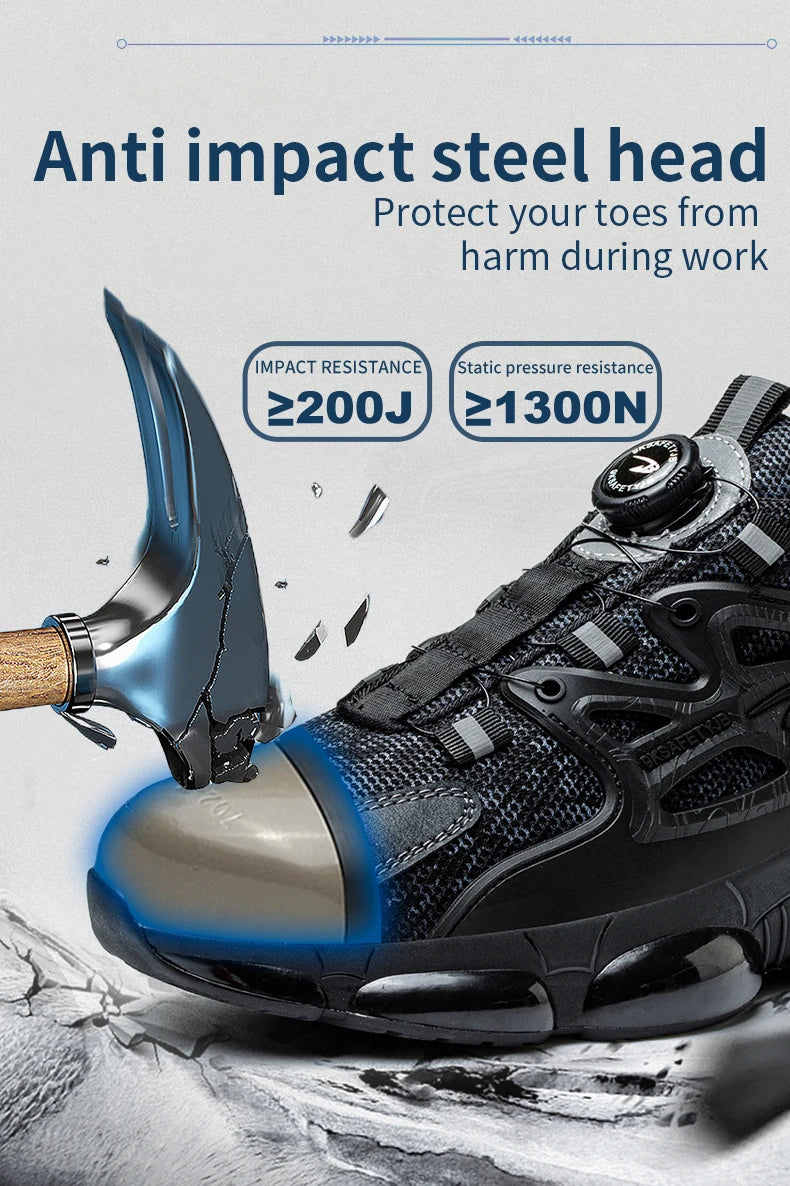 Rotating Button Safety Shoes Men Steel Toe Sneaker Air Cushion Work Shoes Man Puncture Proof Work Safety Boots Protective Shoes